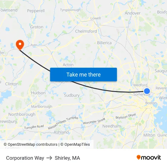 Corporation Way to Shirley, MA map