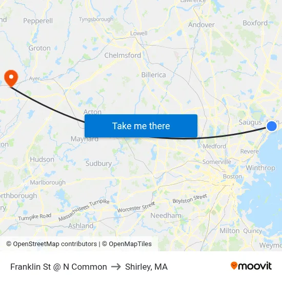 Franklin St @ N Common to Shirley, MA map