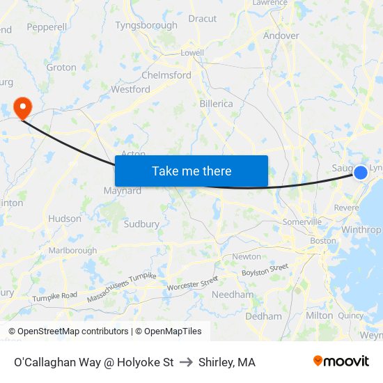 O'Callaghan Way @ Holyoke St to Shirley, MA map
