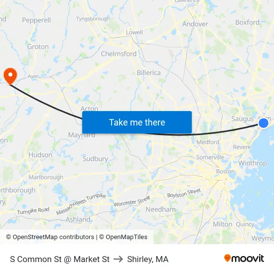 S Common St @ Market St to Shirley, MA map
