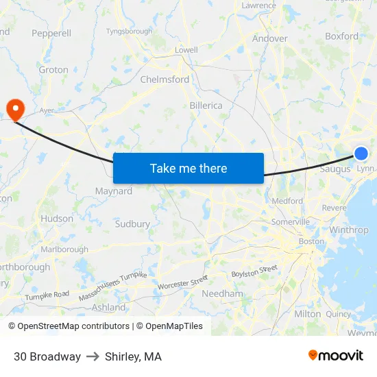 30 Broadway to Shirley, MA map