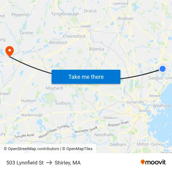503 Lynnfield St to Shirley, MA map