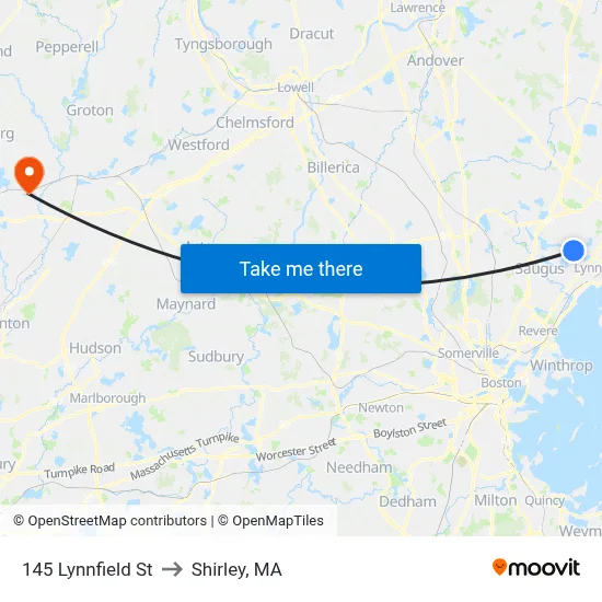 145 Lynnfield St to Shirley, MA map