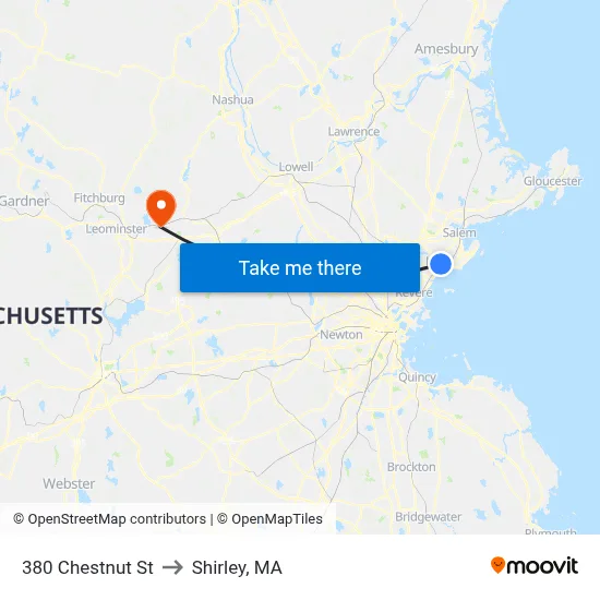 Chestnut St @ Eade St to Shirley, MA map