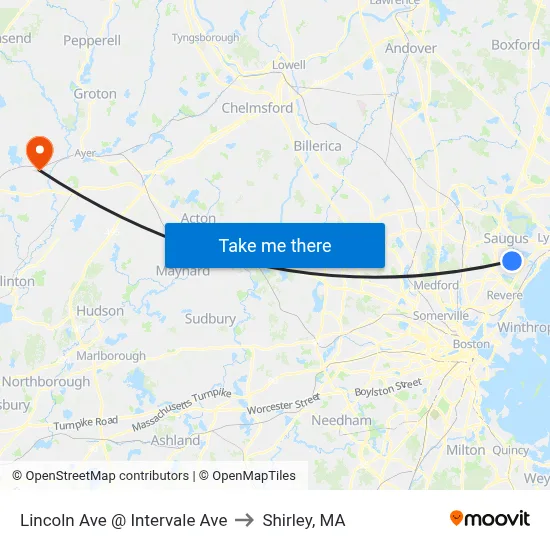 Lincoln Ave @ Intervale Ave to Shirley, MA map