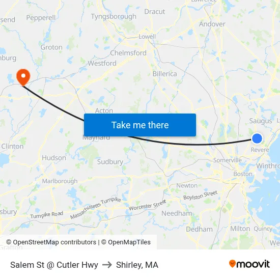 Salem St @ Cutler Hwy to Shirley, MA map