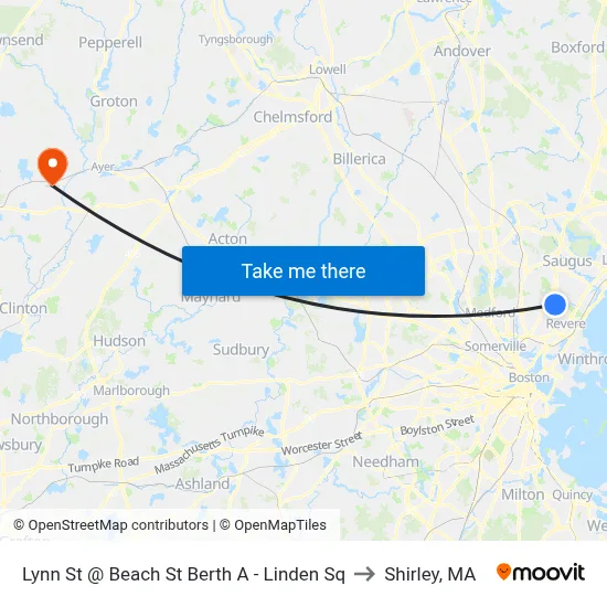 Lynn St @ Beach St Berth A - Linden Sq to Shirley, MA map
