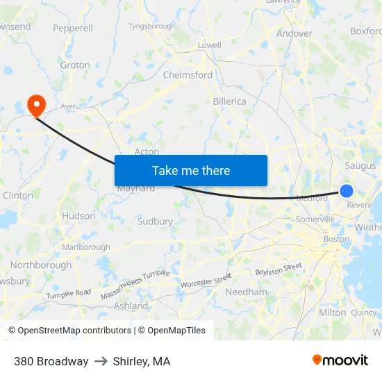 380 Broadway to Shirley, MA map
