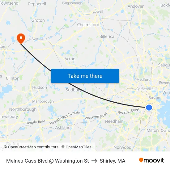 Melnea Cass Blvd @ Washington St to Shirley, MA map