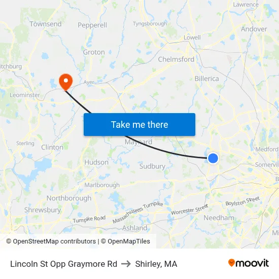Lincoln St Opp Graymore Rd to Shirley, MA map