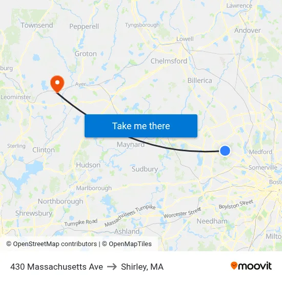 430 Massachusetts Ave to Shirley, MA map
