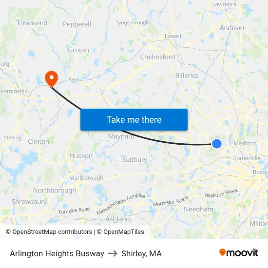 Arlington Heights Busway to Shirley, MA map