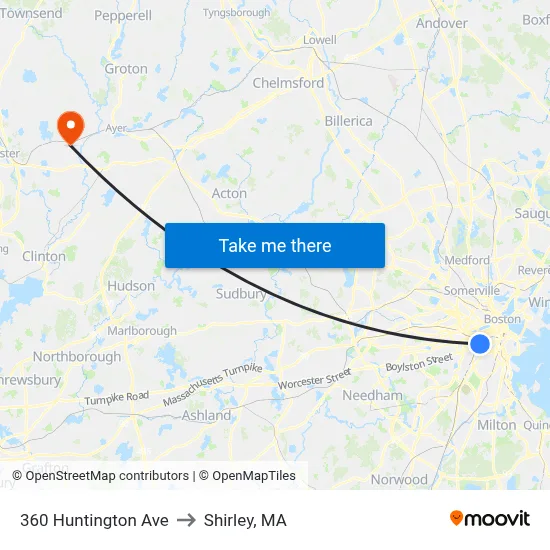 360 Huntington Ave to Shirley, MA map