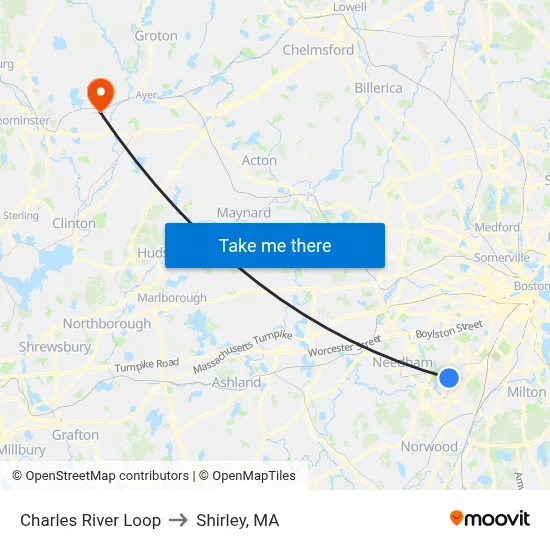 Charles River Loop to Shirley, MA map