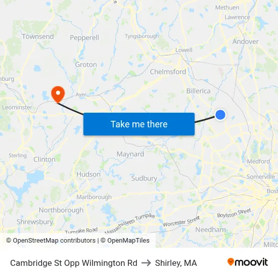 Cambridge St Opp Wilmington Rd to Shirley, MA map