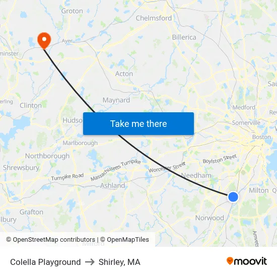 Colella Playground to Shirley, MA map