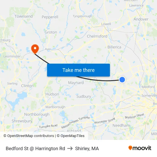 Bedford St @ Harrington Rd to Shirley, MA map