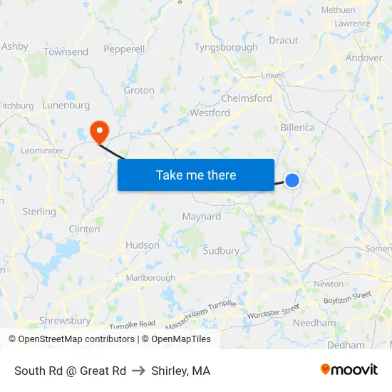 South Rd @ Great Rd to Shirley, MA map