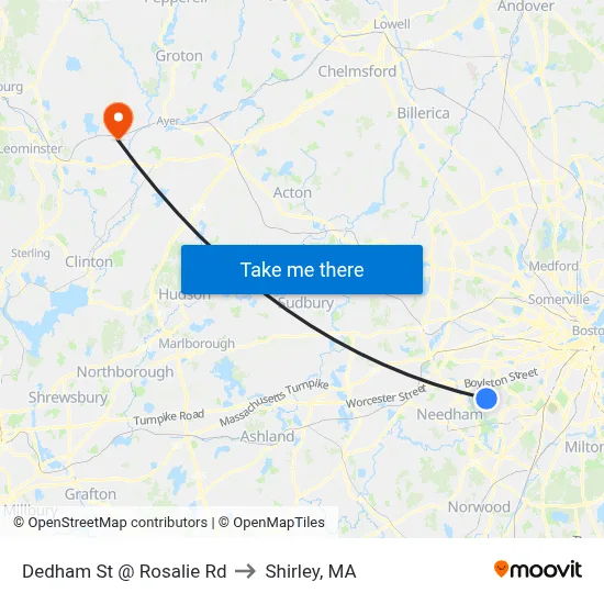Dedham St @ Rosalie Rd to Shirley, MA map