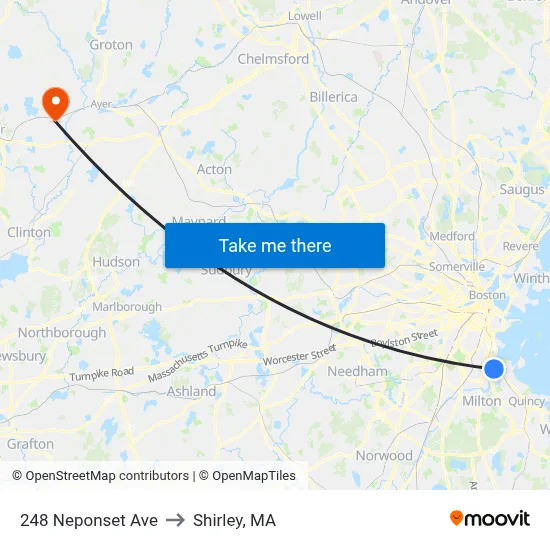 248 Neponset Ave to Shirley, MA map