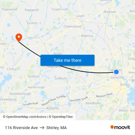 116 Riverside Ave to Shirley, MA map