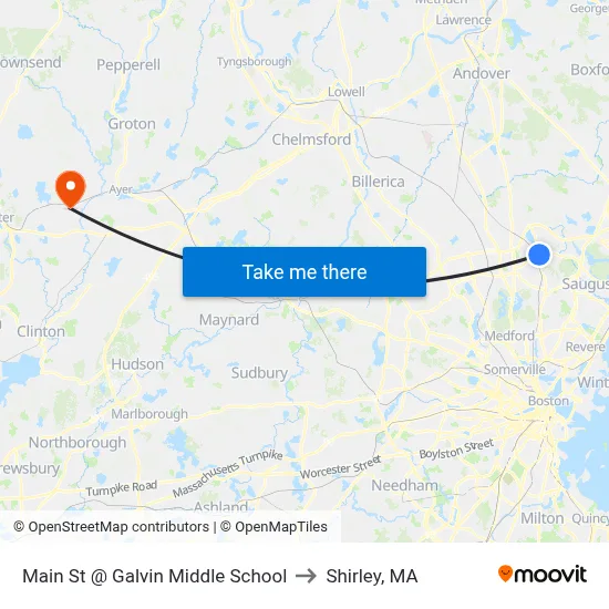 Main St @ Galvin Middle School to Shirley, MA map