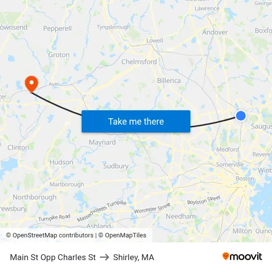 Main St Opp Charles St to Shirley, MA map