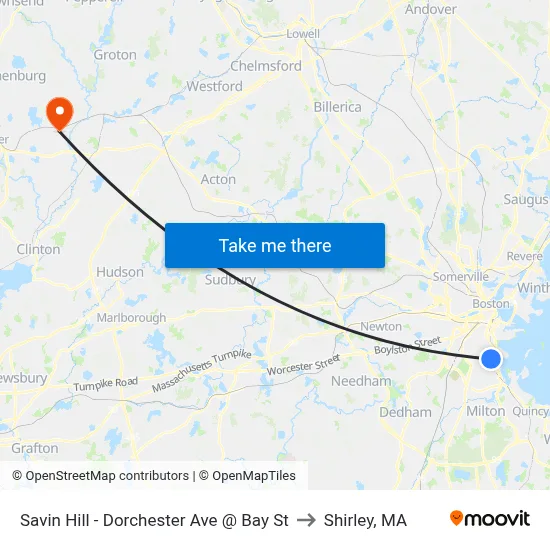 Savin Hill - Dorchester Ave @ Bay St to Shirley, MA map