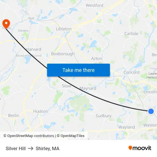 Silver Hill to Shirley, MA map