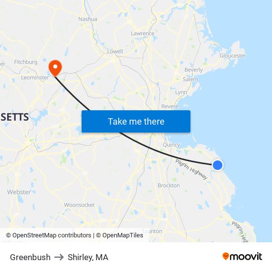 Greenbush to Shirley, MA map