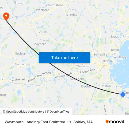 Weymouth Landing/East Braintree to Shirley, MA map