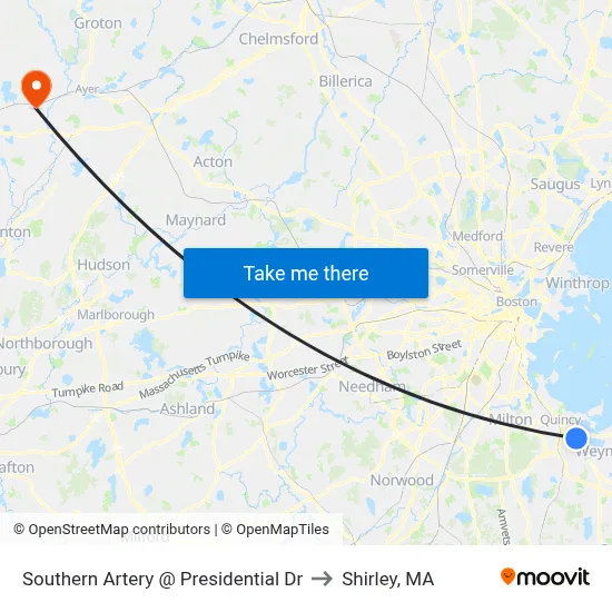 Southern Artery @ Presidential Dr to Shirley, MA map
