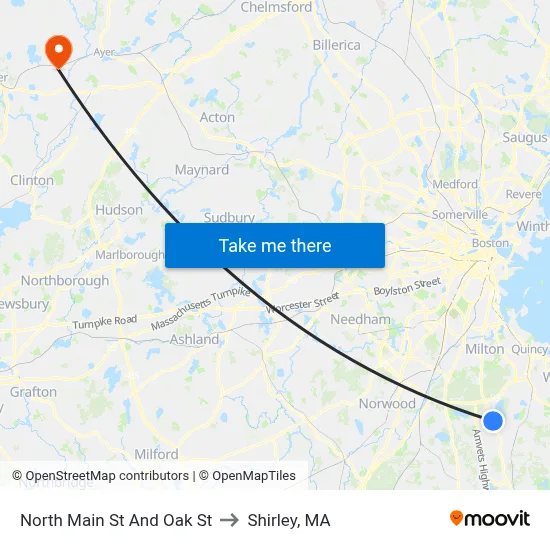 North Main St And Oak St to Shirley, MA map