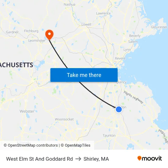 West Elm St And Goddard Rd to Shirley, MA map
