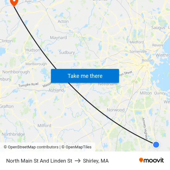 North Main St And Linden St to Shirley, MA map