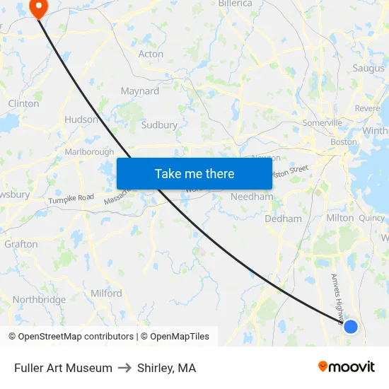 Fuller Art Museum to Shirley, MA map