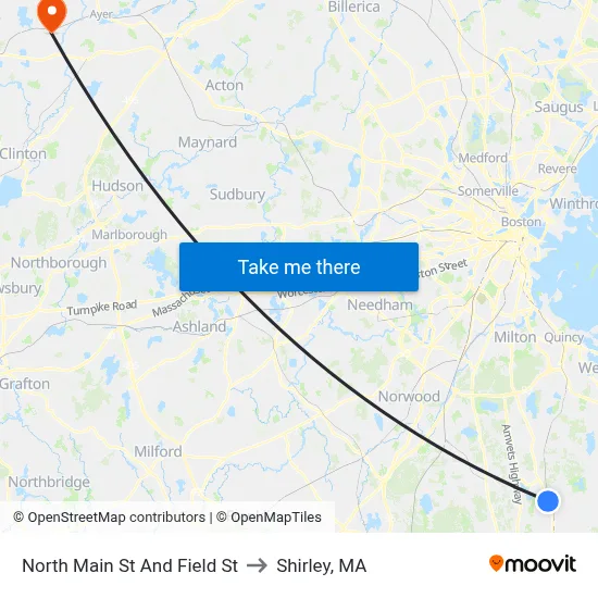 North Main St And Field St to Shirley, MA map