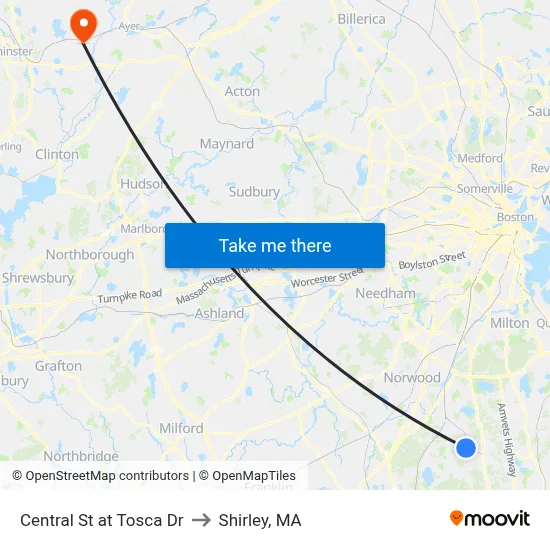 Central St at Tosca Dr to Shirley, MA map