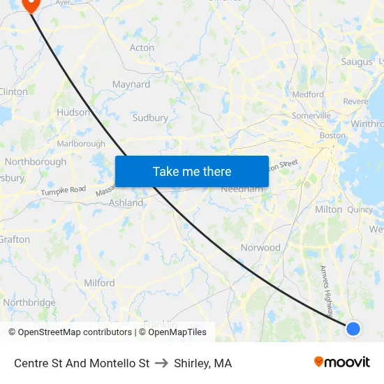 Centre St And Montello St to Shirley, MA map