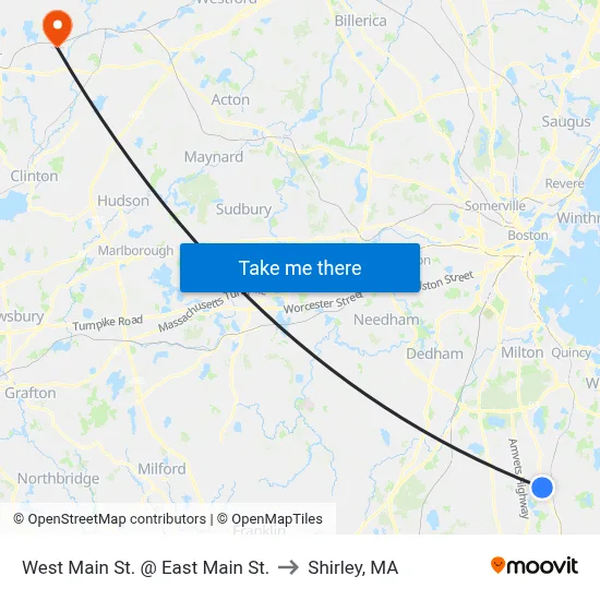 West Main St. @ East Main St. to Shirley, MA map