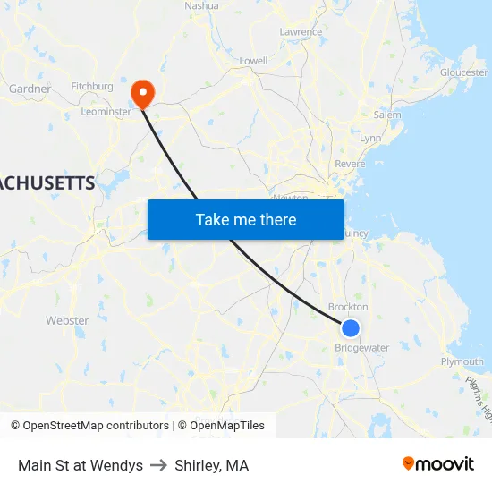 Main St at Wendys to Shirley, MA map