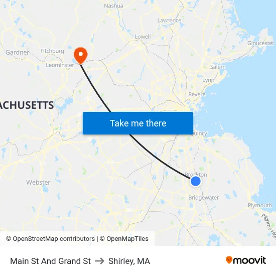 Main St And Grand St to Shirley, MA map