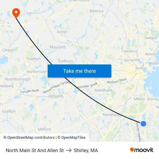 North Main St And Allen St to Shirley, MA map