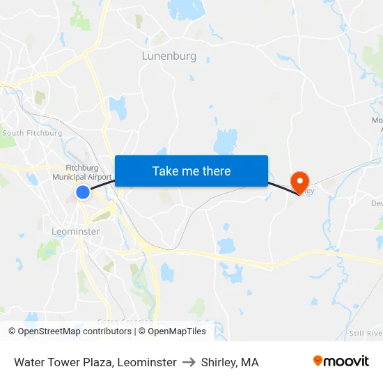 Water Tower Plaza, Leominster to Shirley, MA map