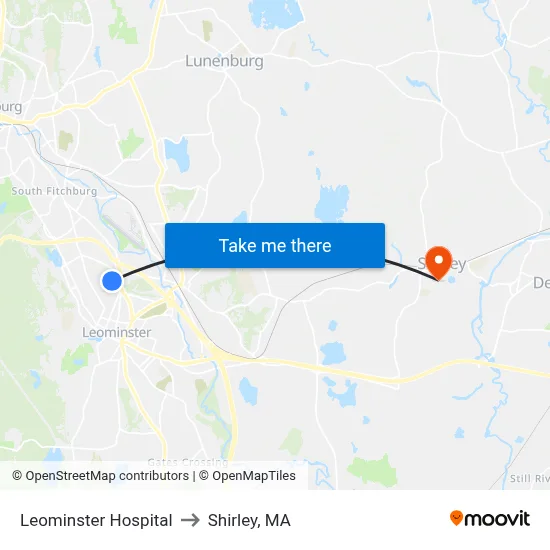 Leominster Hospital to Shirley, MA map