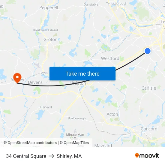 34 Central Square to Shirley, MA map