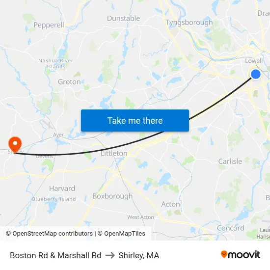 Boston Rd & Marshall Rd to Shirley, MA map