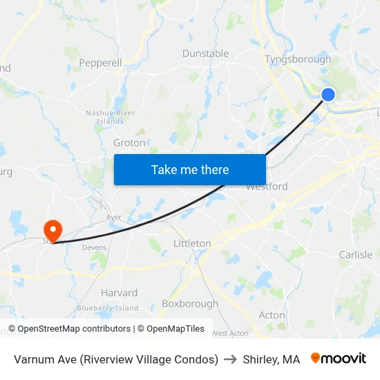 Varnum Ave (Riverview Village Condos) to Shirley, MA map