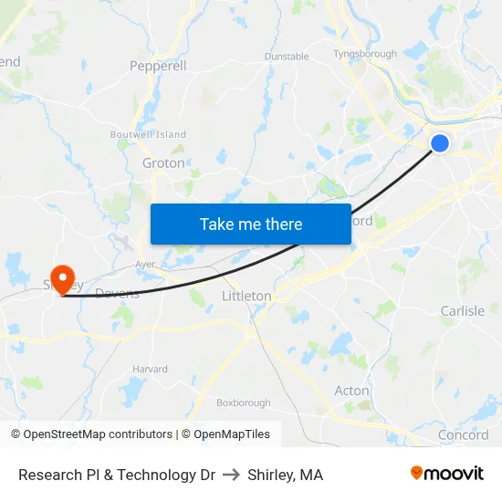 Research Pl & Technology Dr to Shirley, MA map