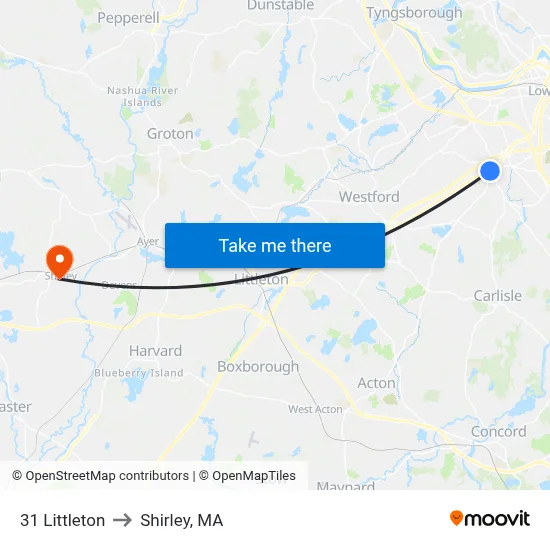 31 Littleton to Shirley, MA map